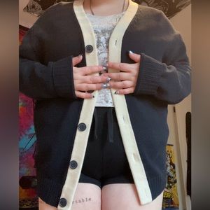 Zara cardigan dark blue and cream fits XL nice knit with cute chunky buttons!